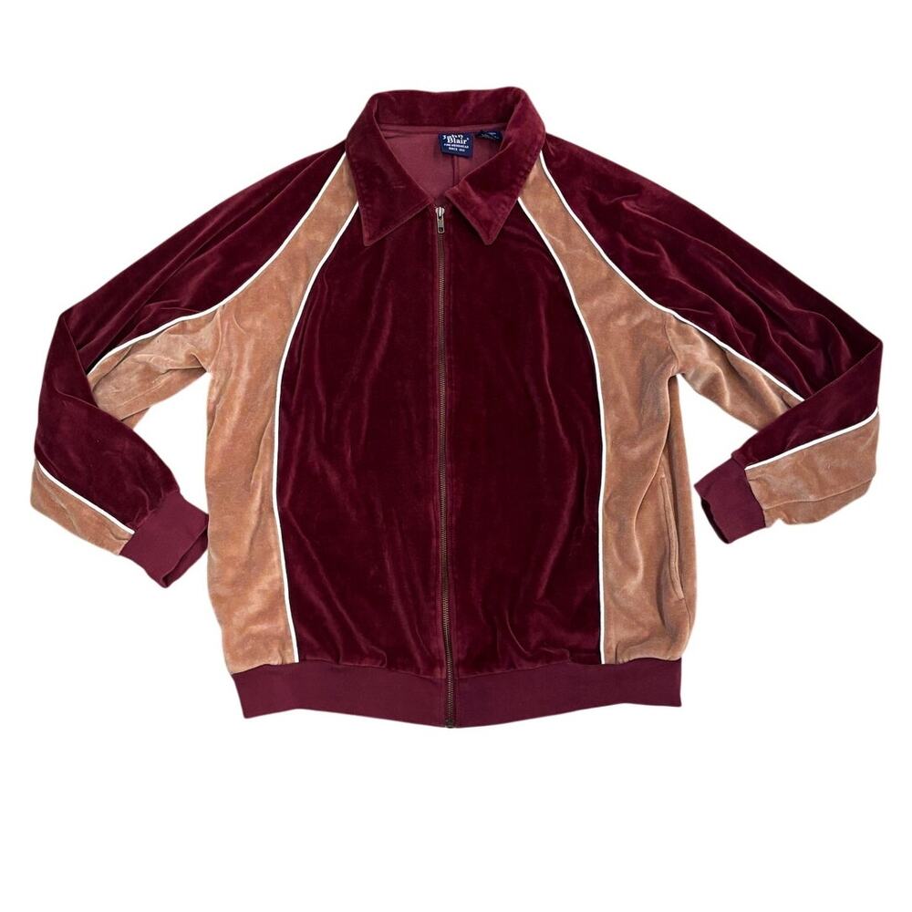 Vtg John Blair Mens Velour Track Suit Size XLG 2-Pc Jacket Pants Red Brown - Picture 2 of 15